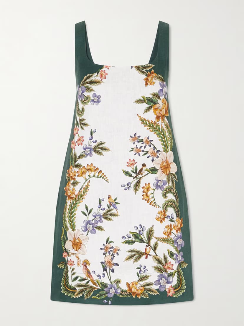 FARM RIO Floral-print linen mini dress