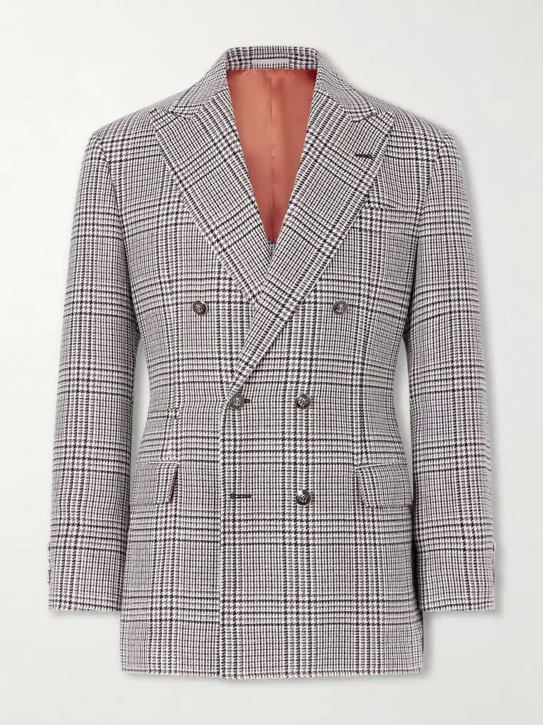 BRUNELLO CUCINELLI Prince of Wales Checked Linen, Silk and Wool-Blend Tweed Blazer