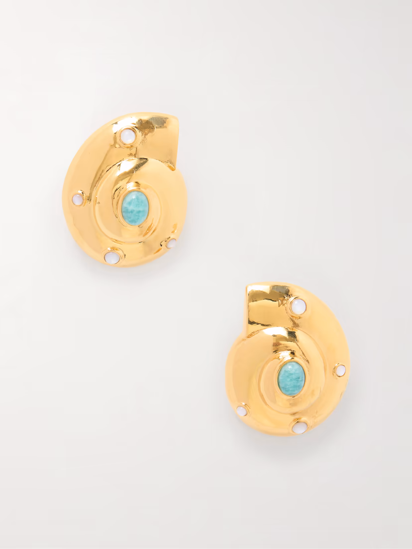 LIZZIE FORTUNATO Nautilus gold-plated amazonite and mother-of-pearl earrings