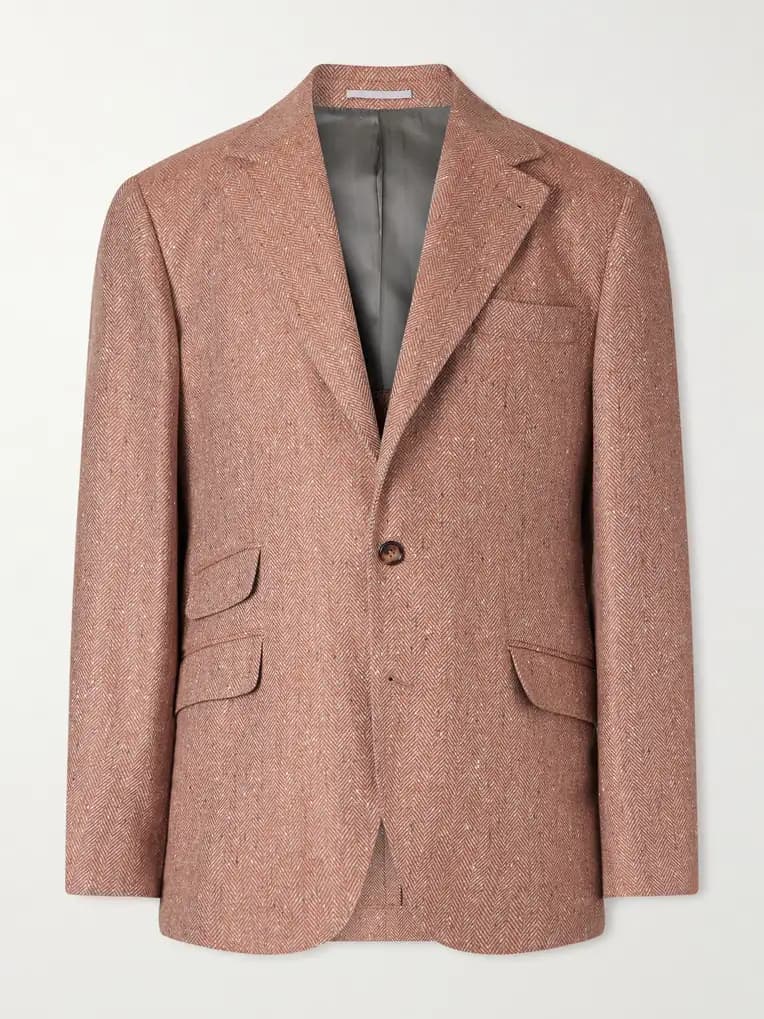 BRUNELLO CUCINELLI Herringbone Wool and Cashmere-Blend Blazer
