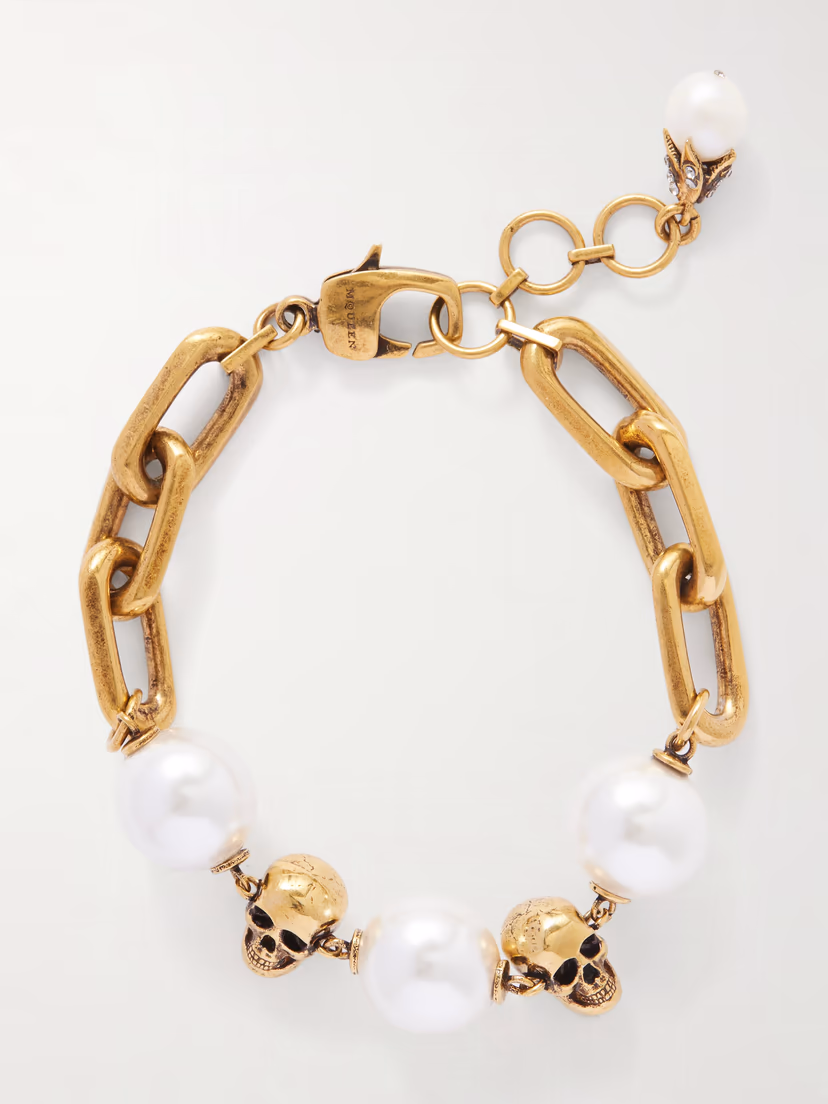 MCQUEEN Skull pearl-like chain bracelet