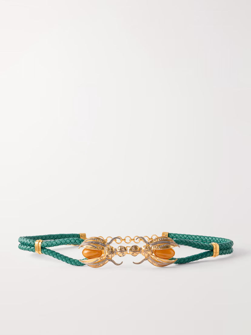 SONIA PETROFF Scarab gold-tone and woven leather belt