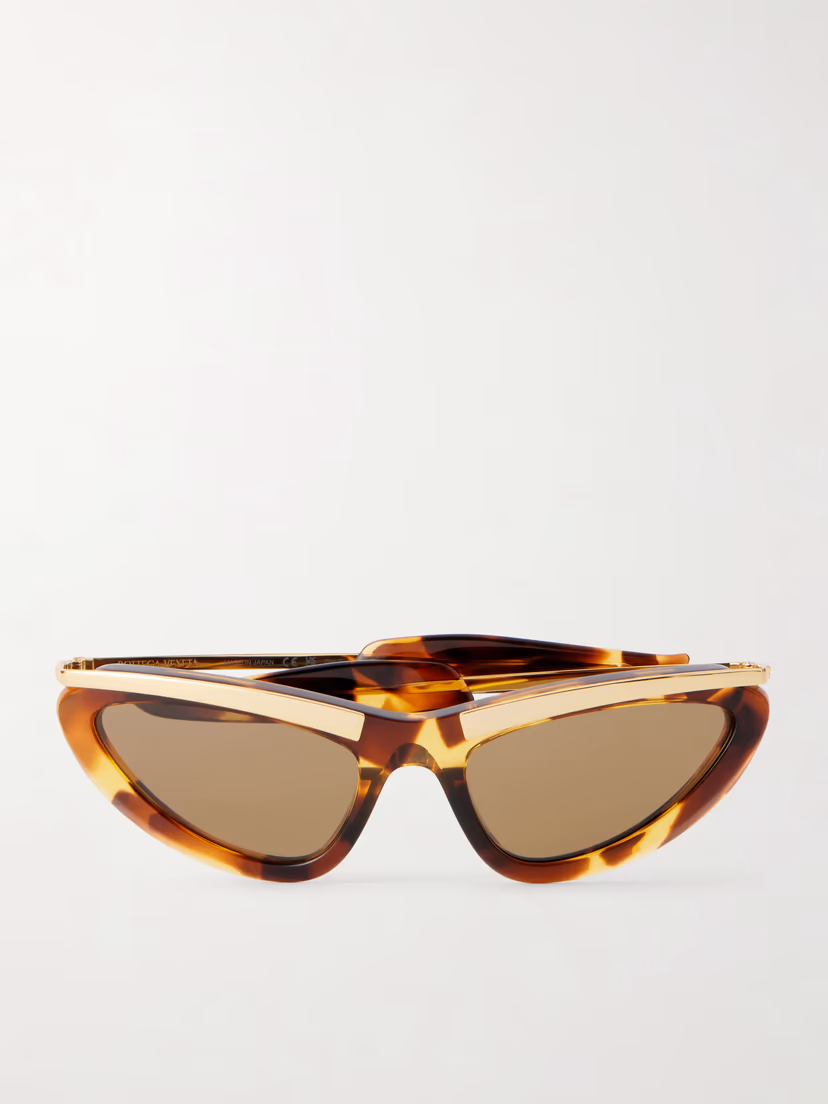 BOTTEGA VENETA EYEWEAR Cat-eye gold-tone and tortoiseshell acetate sunglasses