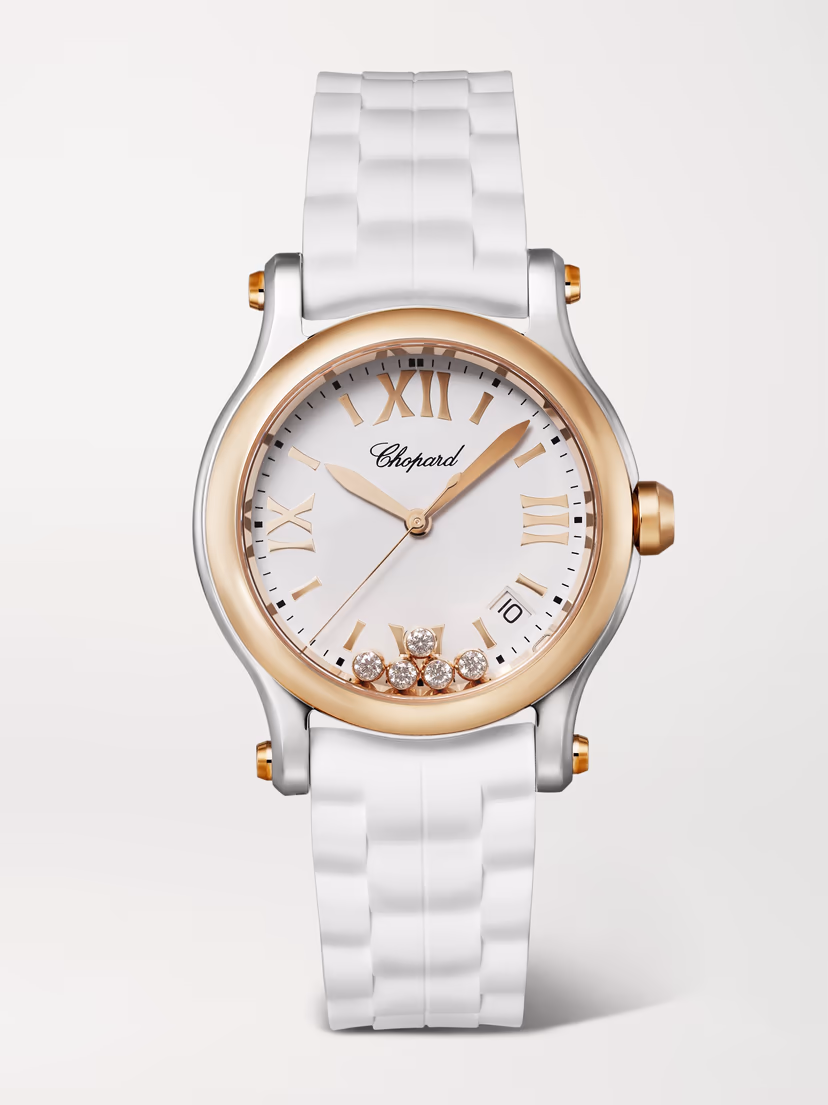 CHOPARD Happy Sport 36mm 18-karat rose gold, stainless steel and diamond watch