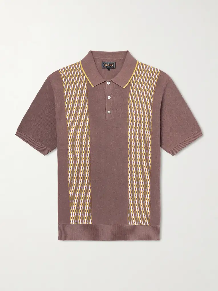 BEAMS PLUS Jacquard-Knit Ramie and Cotton-Blend Polo Shirt