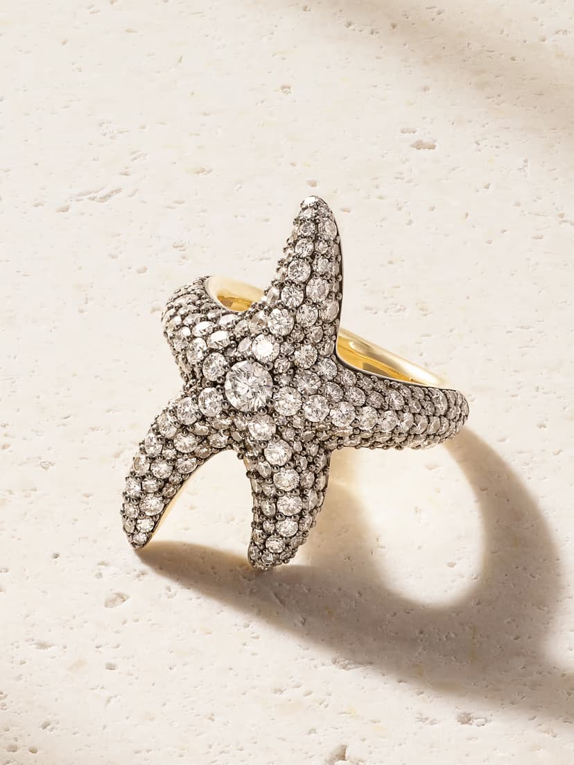 LUCY DELIUS Sea Star Ring 14-karat gold rhodium-plated diamond ring