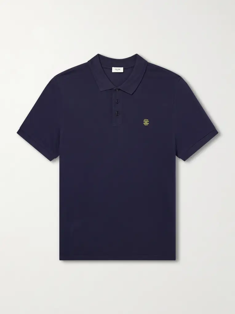 CELINE Logo-Embroidered Cotton-Piqué Polo Shirt