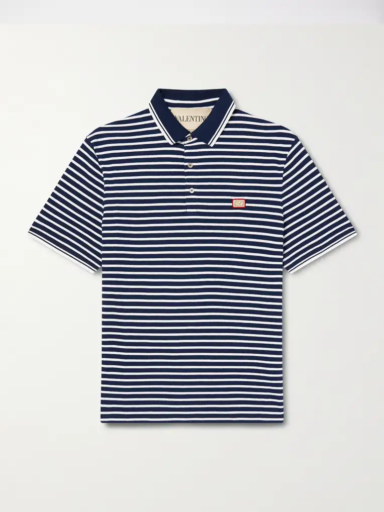 VALENTINO GARAVANI Logo-Appliquéd Striped Cotton-Piqué Polo Shirt
