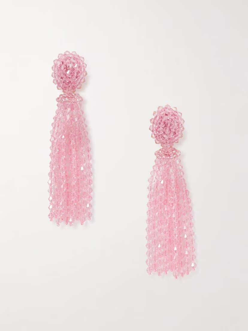 OSCAR DE LA RENTA Tassel beaded clip earrings