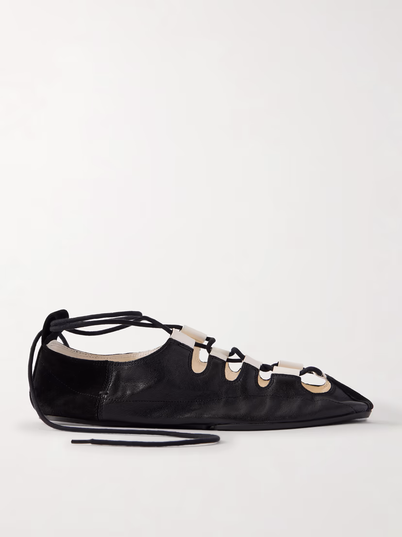 ALAÏA Suede-trimmed leather ballet flats