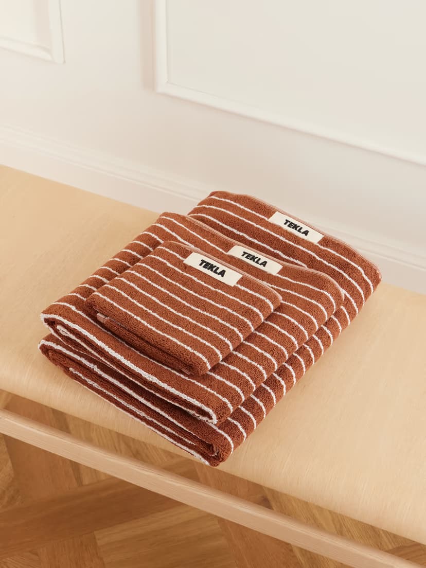 TEKLA Set of three striped organic cotton-terry towels