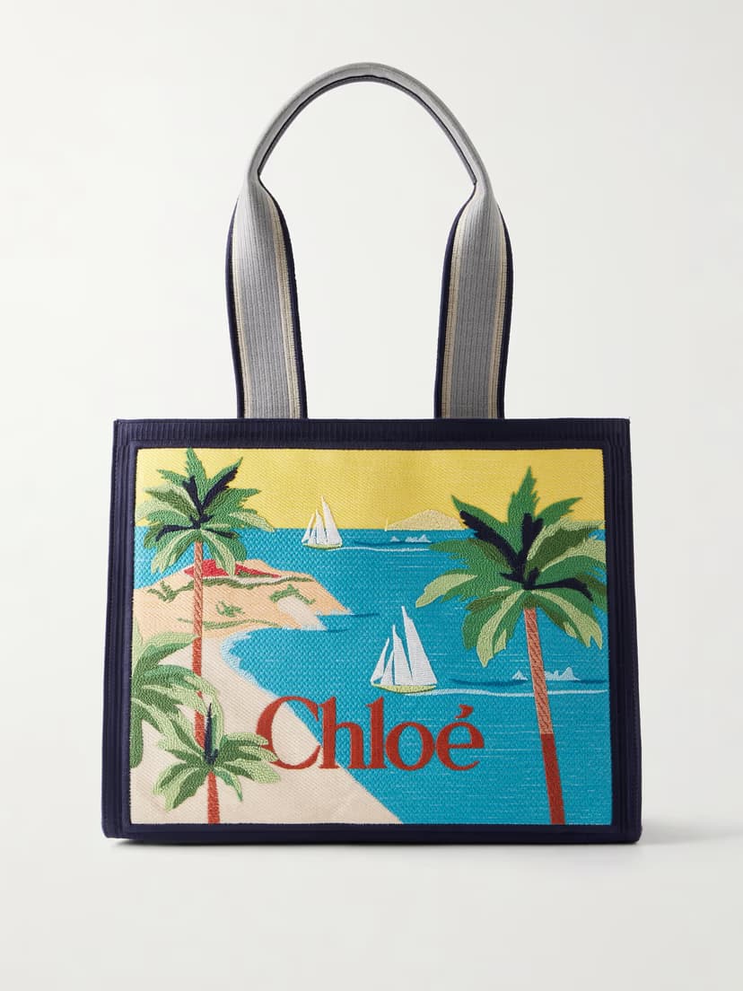CHLOÉ Printed leather-trimmed canvas shoulder bag