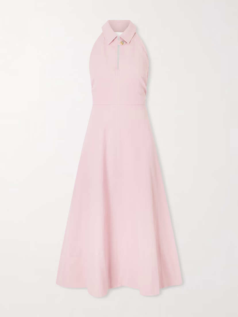 VERONICA BEARD Mackey cotton-blend seersucker halterneck midi dress
