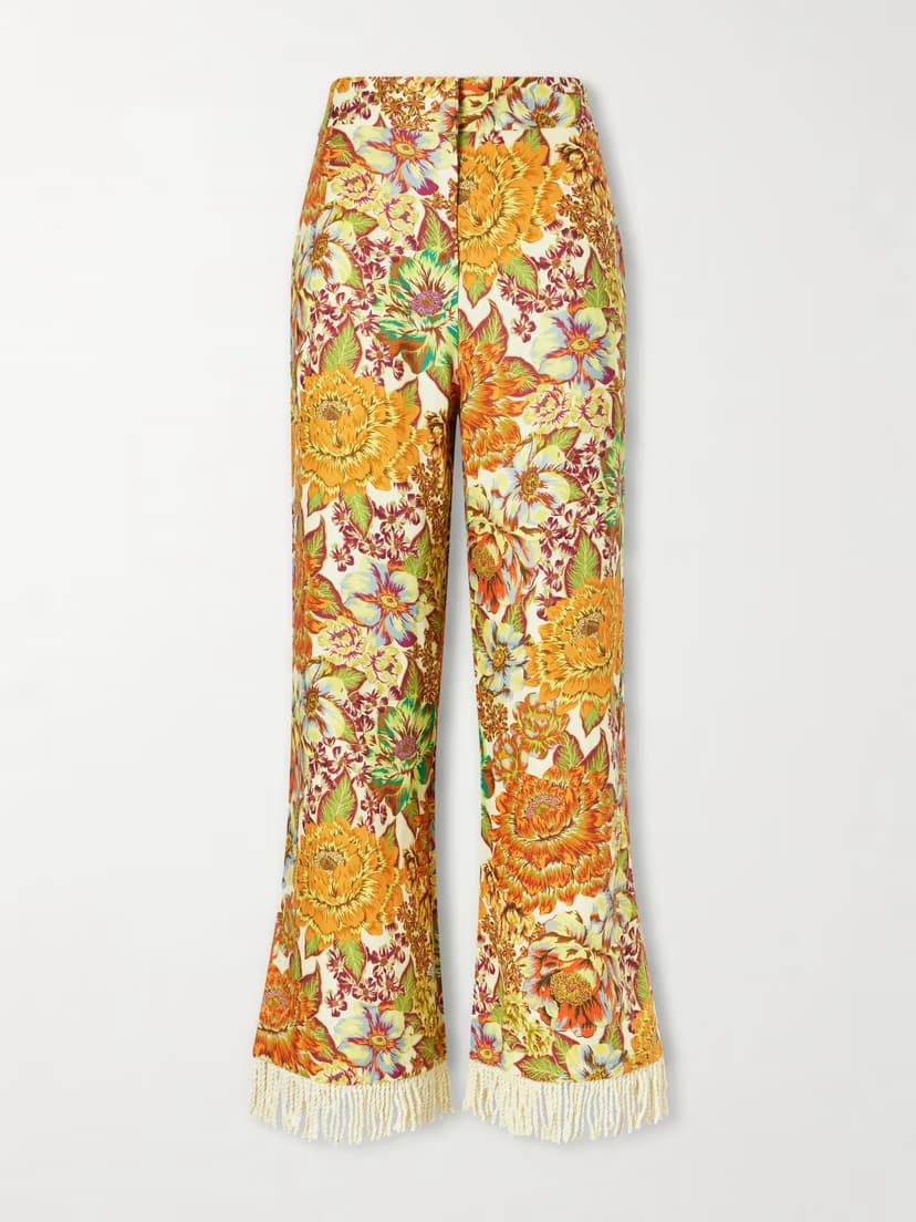 ALÉMAIS Lana fringed floral-print linen flared pants
