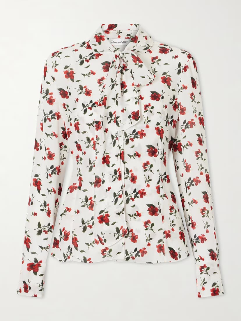OSCAR DE LA RENTA Hibiscus floral-print silk blouse