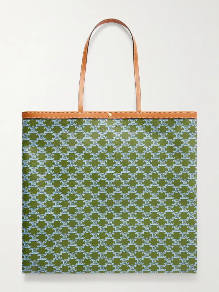CELINE Triomphe Large Leather-Trimmed Printed Canvas Tote Bag
