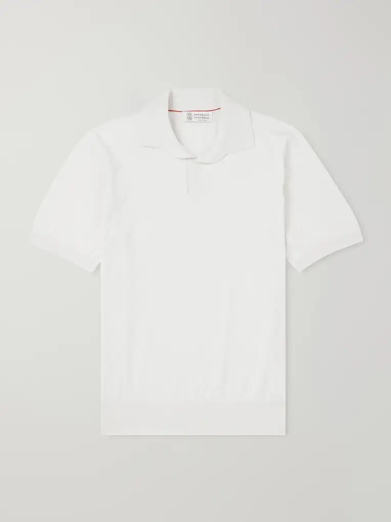 BRUNELLO CUCINELLI Open-Collar Knitted Cotton Polo Shirt