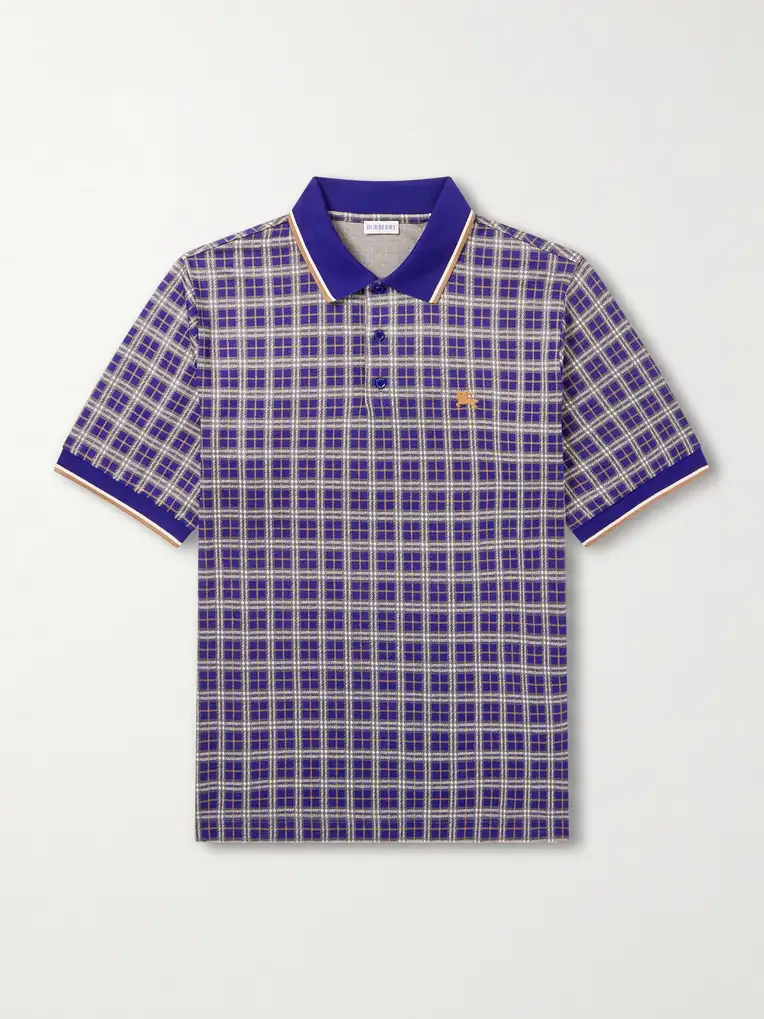 BURBERRY Logo-Embroidered Checked Jacquard Polo Shirt