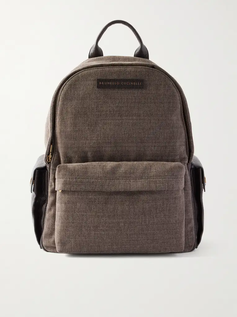 BRUNELLO CUCINELLI Leather-Trimmed Woven Backpack