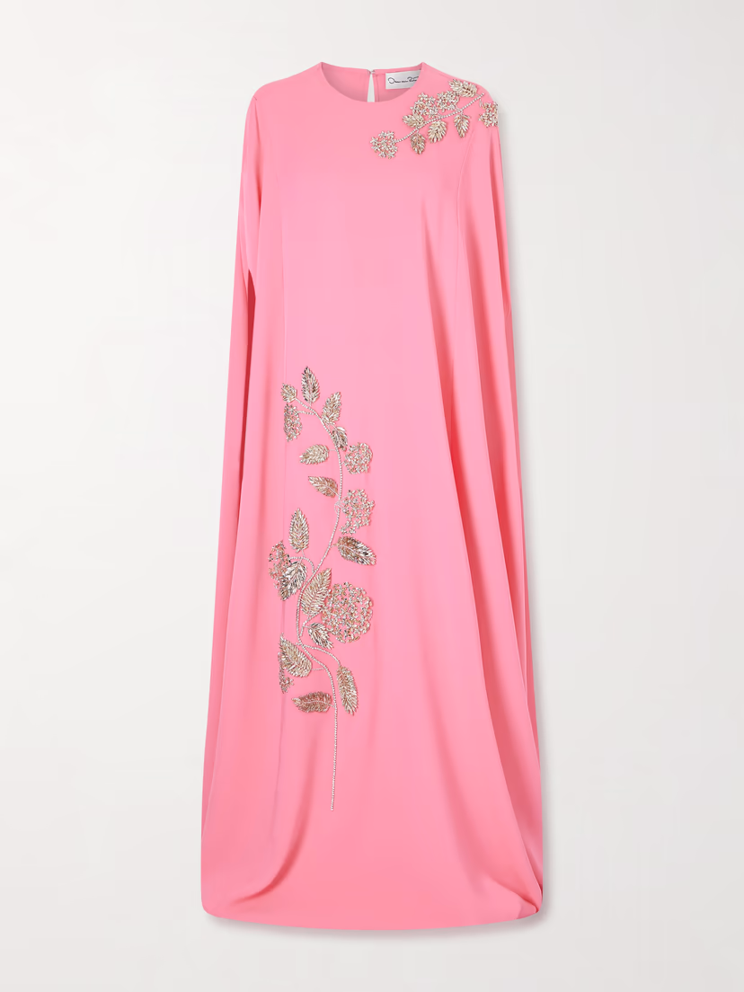 OSCAR DE LA RENTA Cape-effect embellished silk-blend gown