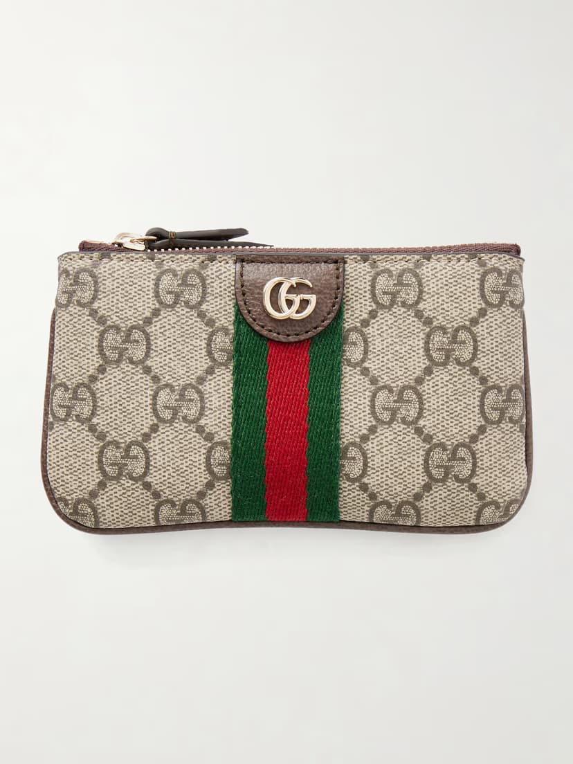 GUCCI Ophidia textured leather-trimmed printed coated-canvas wallet