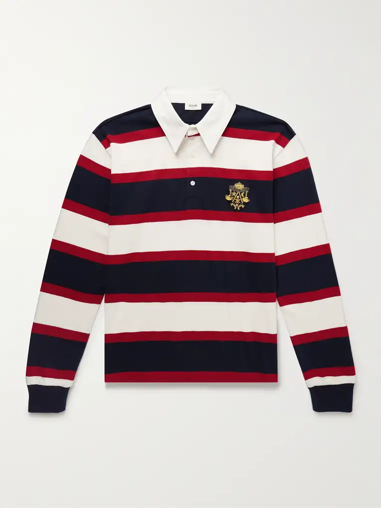 CELINE Logo-Appliquéd Striped Cotton-Jersey Polo Shirt