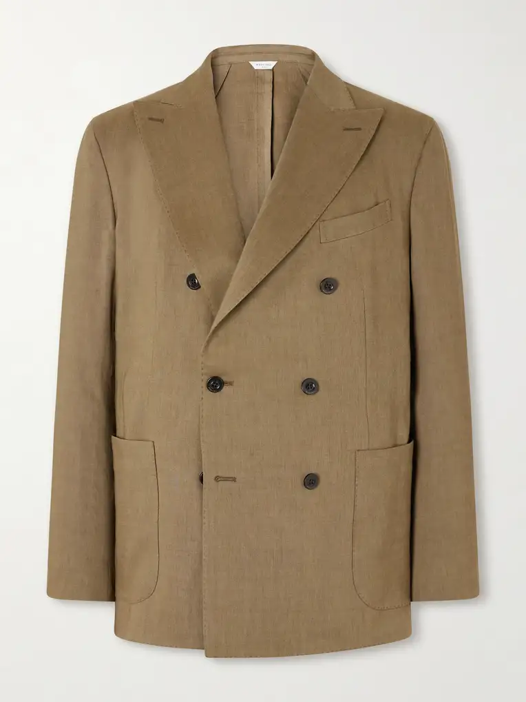 BOGLIOLI Double-Breasted Linen, Virgin Wool and Mohair-Blend Suit Jacket