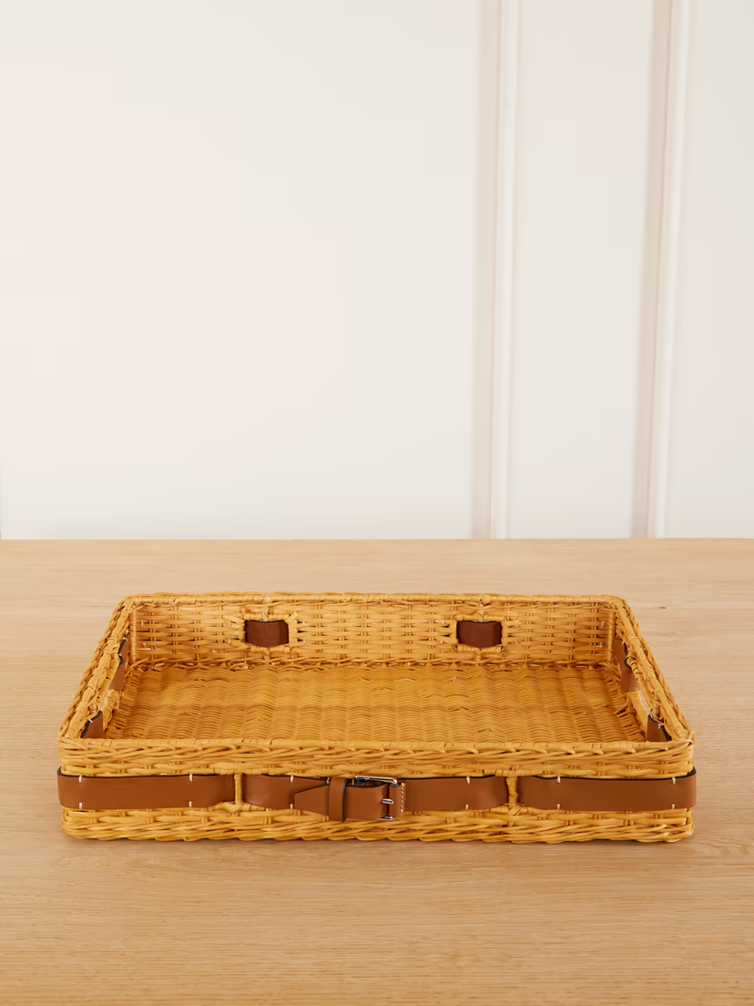 RALPH LAUREN HOME Bailey leather-trimmed rattan tray
