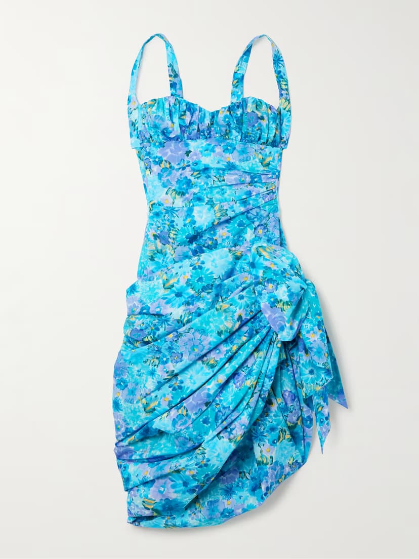 CHLOÉ Asymmetric bow-detailed draped gathered floral-print cotton mini dress