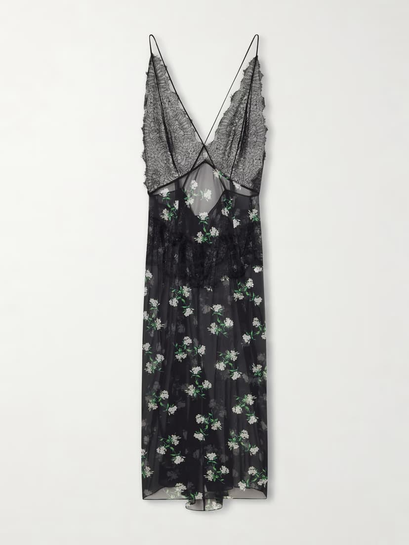 DOLCE&GABBANA Lace-trimmed floral-print chiffon midi dress