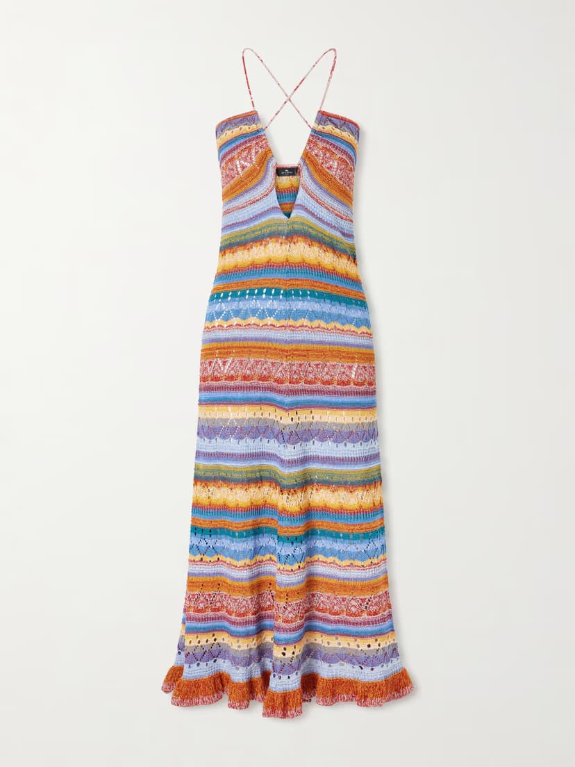 ETRO Crocheted striped cotton midi dress