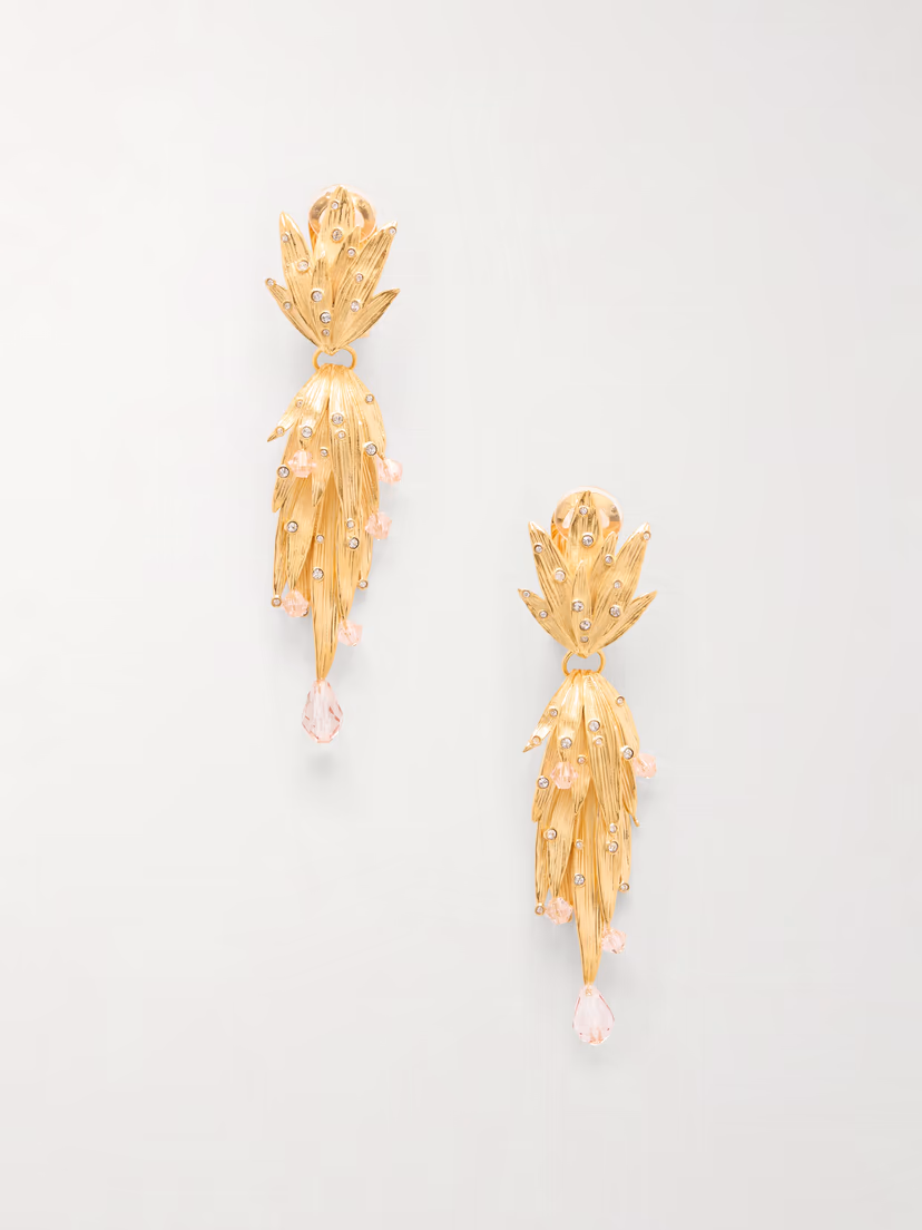 OSCAR DE LA RENTA Palm Leaf crystal-embellished gold-tone clip earrings
