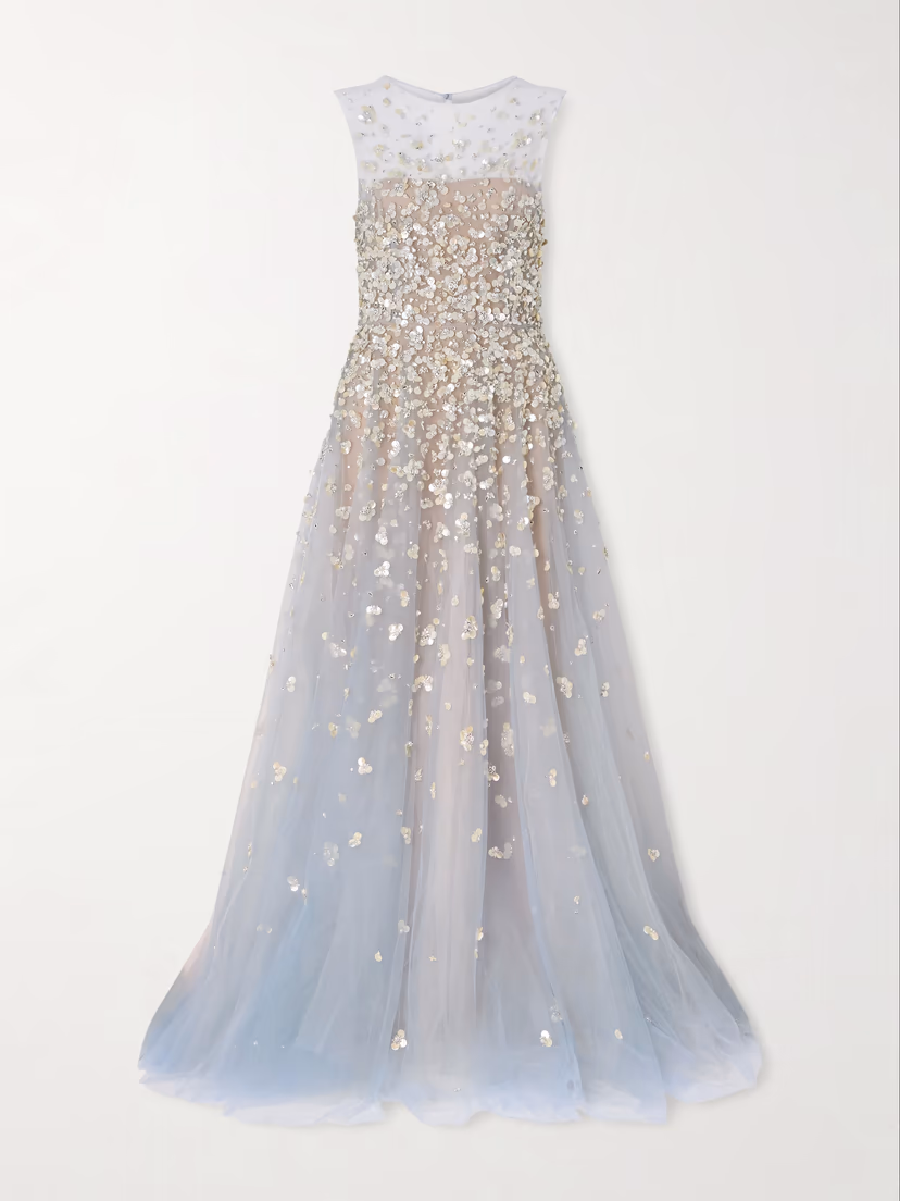 OSCAR DE LA RENTA Embroidered tulle gown