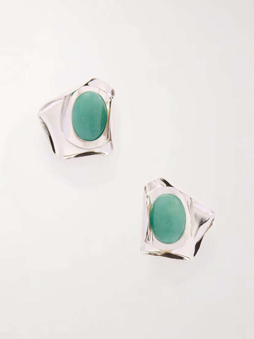JENNIFER BEHR Kendall silver-tone aventurine earrings
