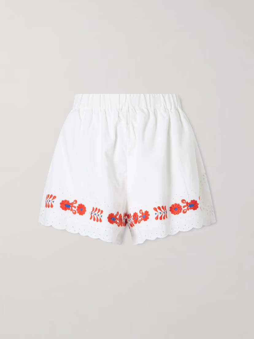 SEA Catharina embroidered cotton and linen shorts