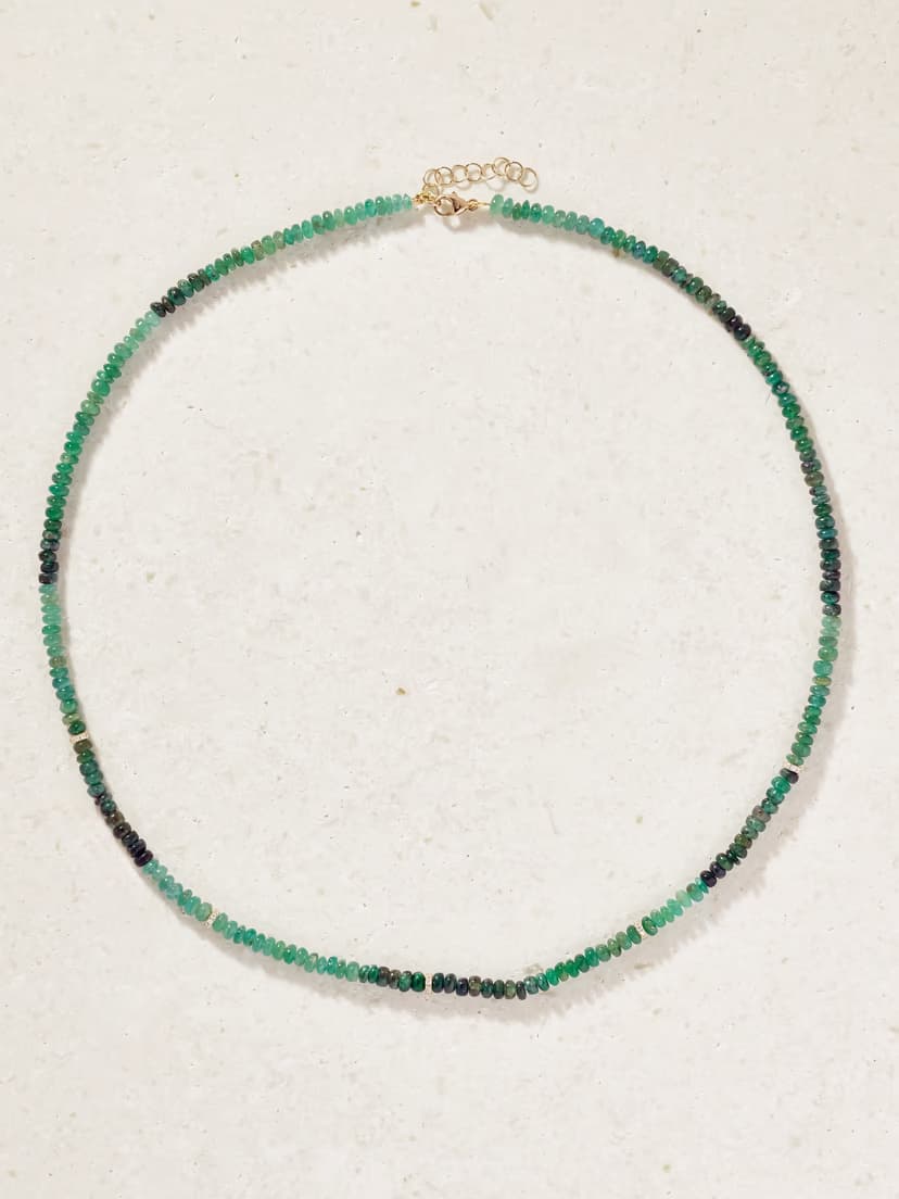 JIA JIA Arizona 14-karat gold, emerald and diamond necklace