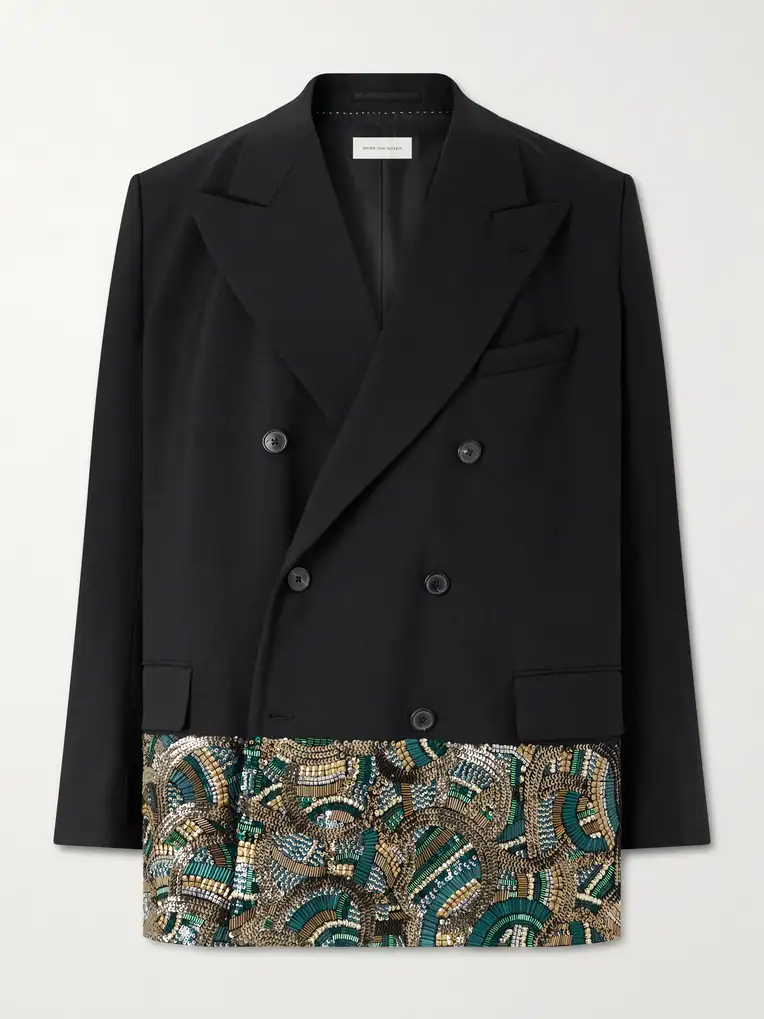 DRIES VAN NOTEN Double-Breasted Embellished Wool Blazer