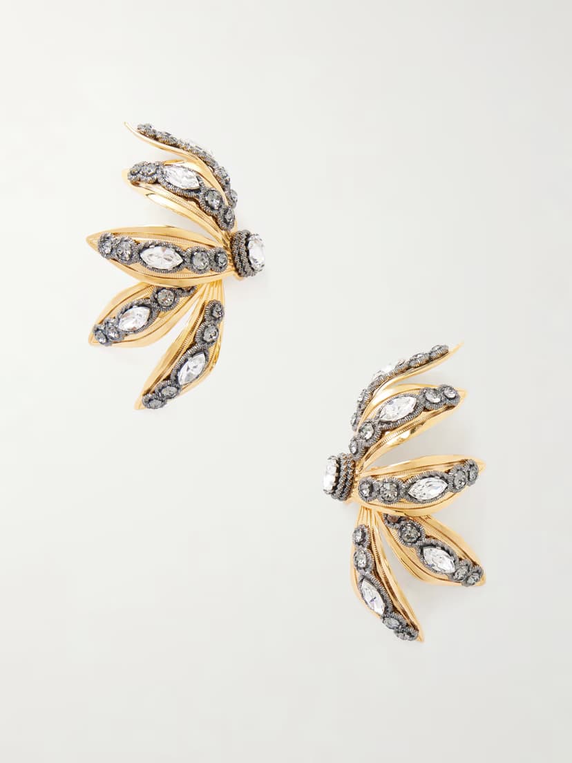BALENCIAGA Bloom crystal-embellished gold-tone earrings