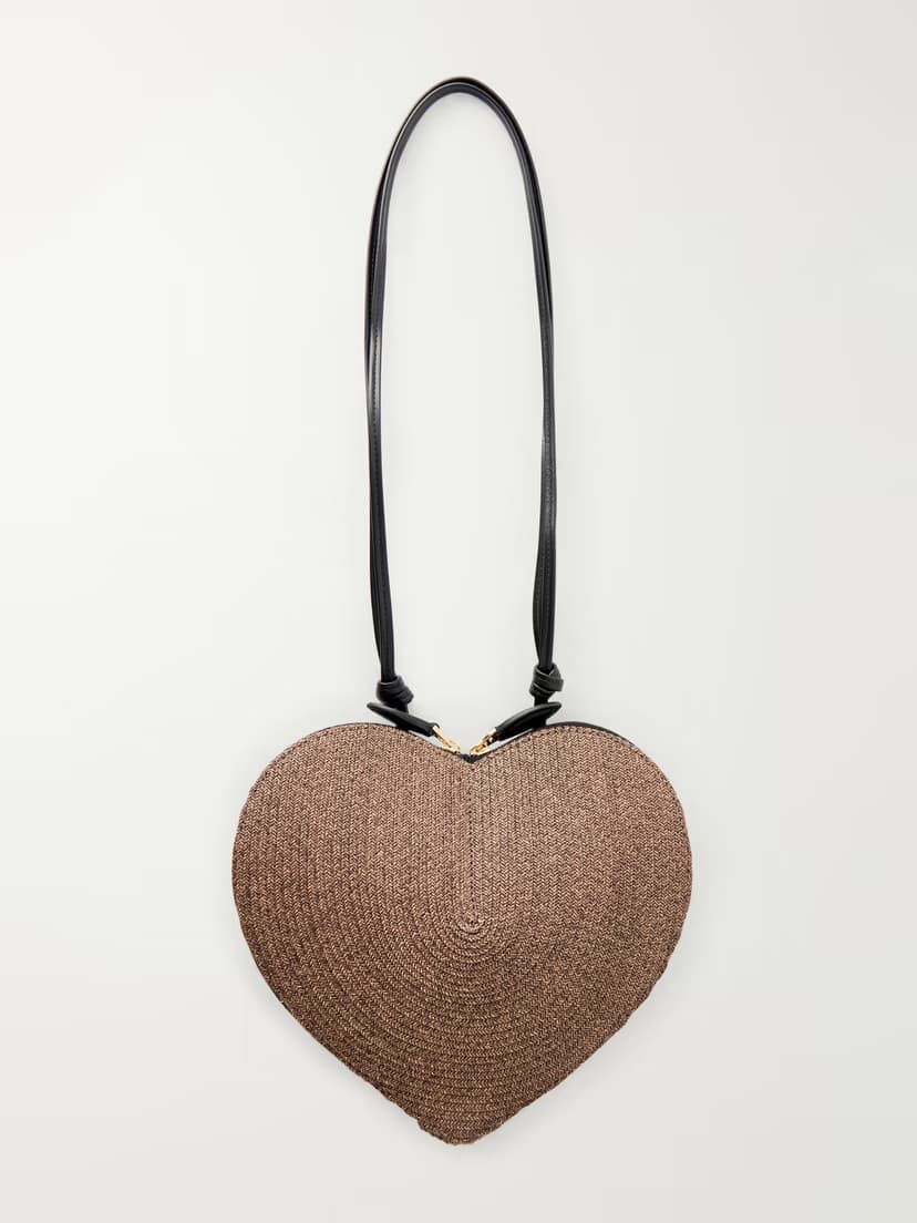 ALAÏA Le Cœur leather-trimmed raffia shoulder bag