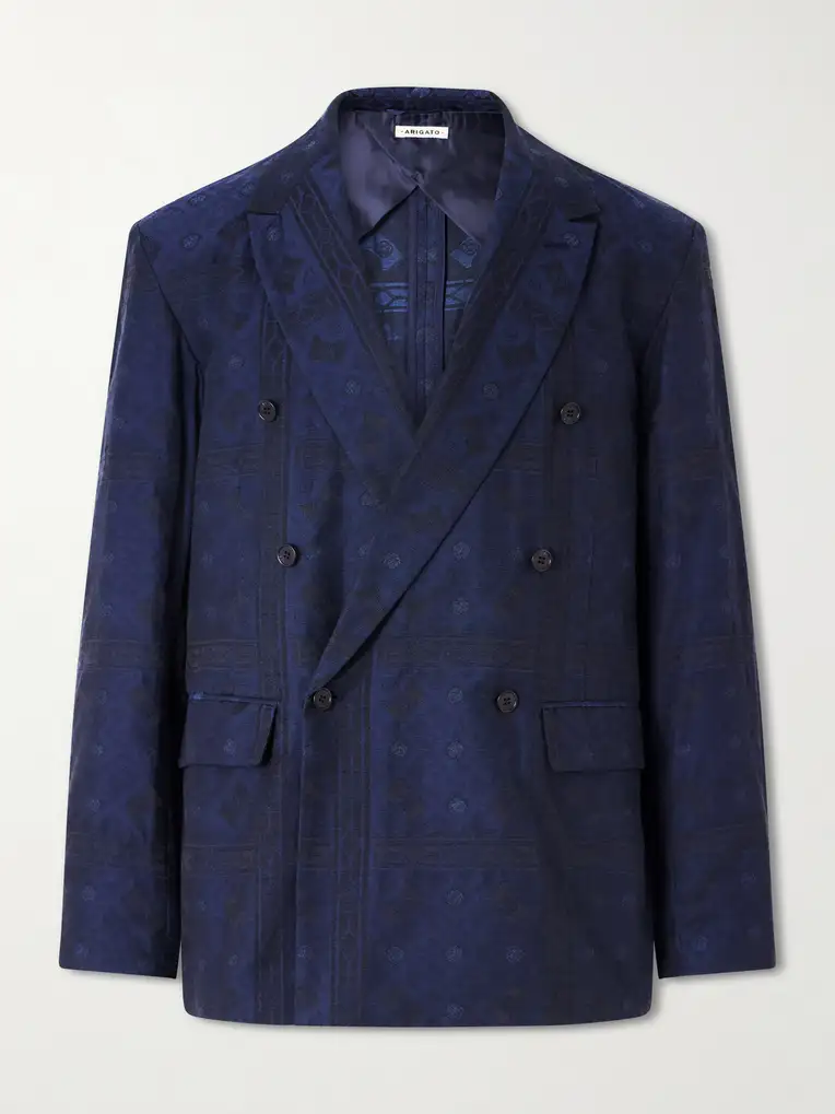 BLUE BLUE JAPAN Double-Breasted Cotton-Blend Jacquard Suit Jacket
