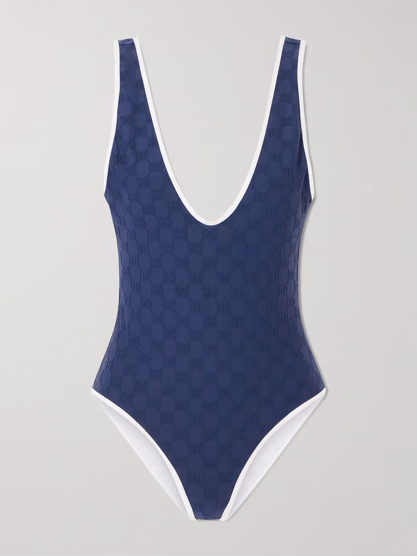 GUCCI Piped terry-jacquard swimsuit