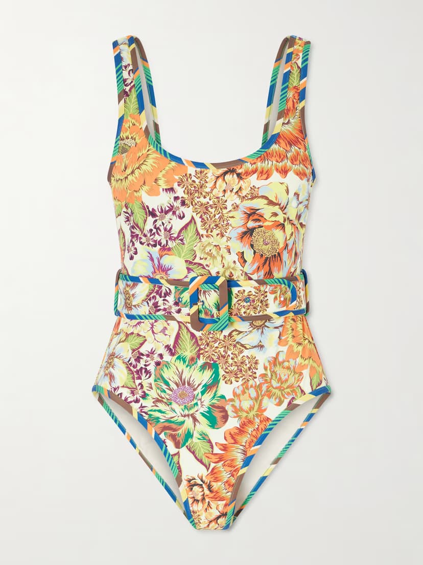 ALÉMAIS Charlie belted floral-print swimsuit