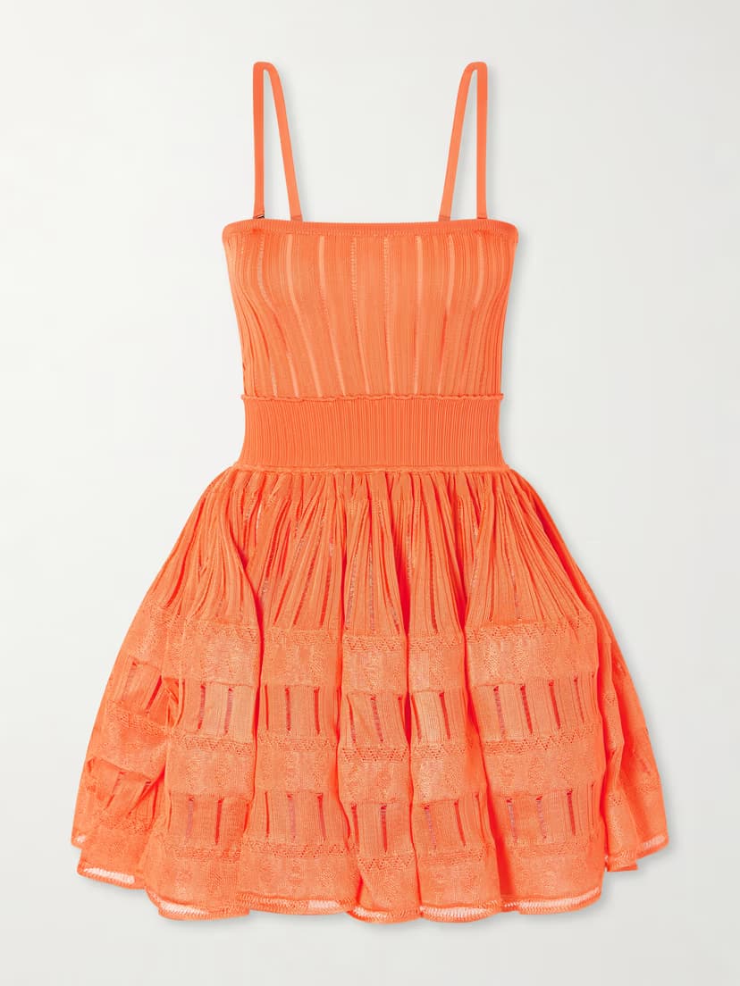 ALAÏA Tiered pointelle-knit mini dress