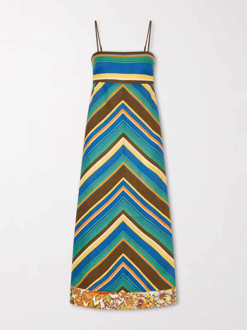 ALÉMAIS Charlie striped floral-print linen midi dress