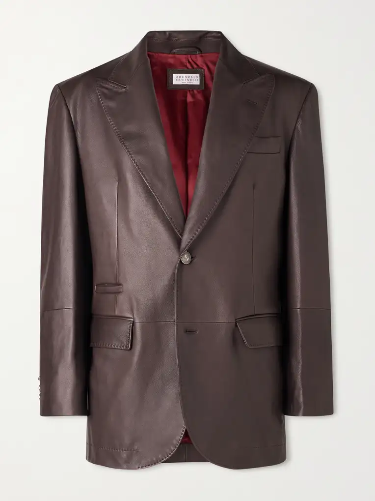BRUNELLO CUCINELLI Full-Grain Leather Blazer