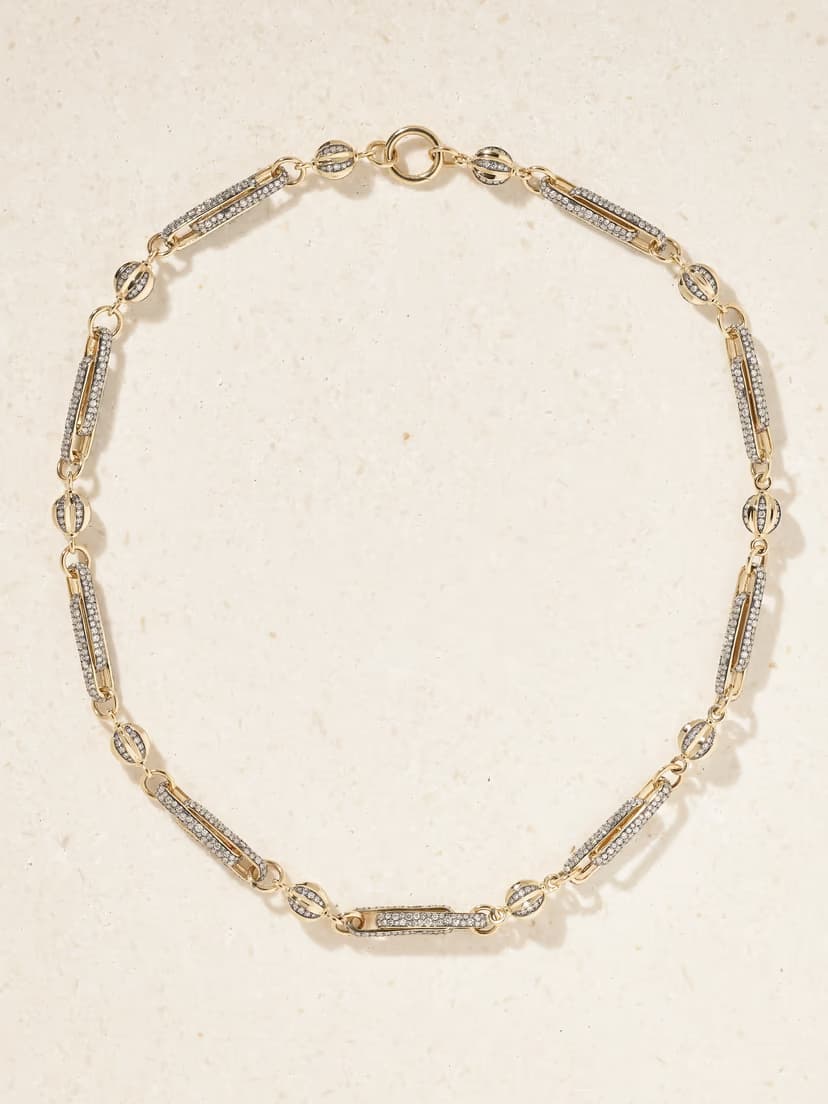 LUCY DELIUS Double Diamond Stirrup rhodium-plated 14-karat gold diamond necklace