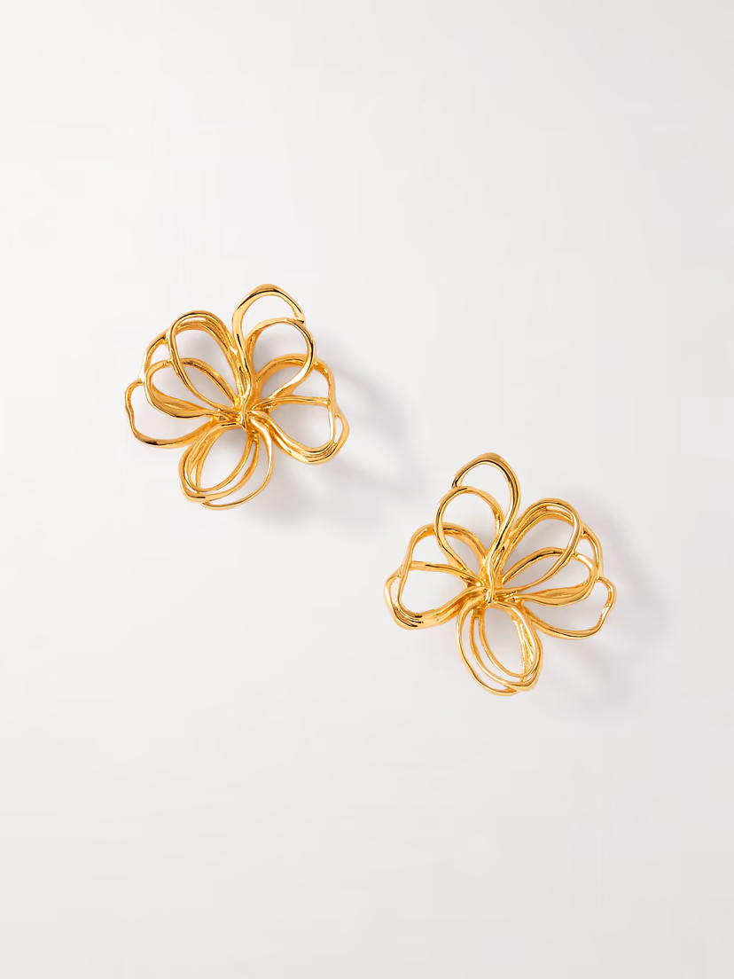 OSCAR DE LA RENTA Threaded Flower gold-tone earrings