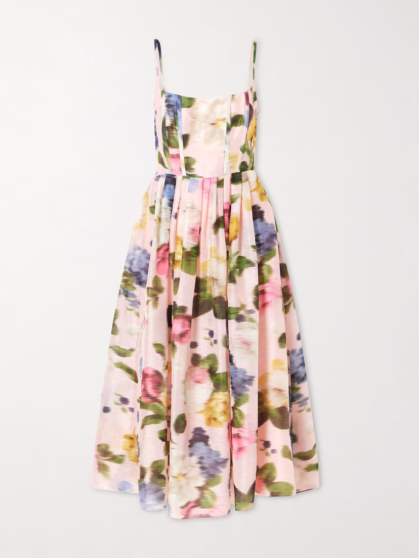CAROLINA HERRERA Floral-print linen and silk-blend midi dress