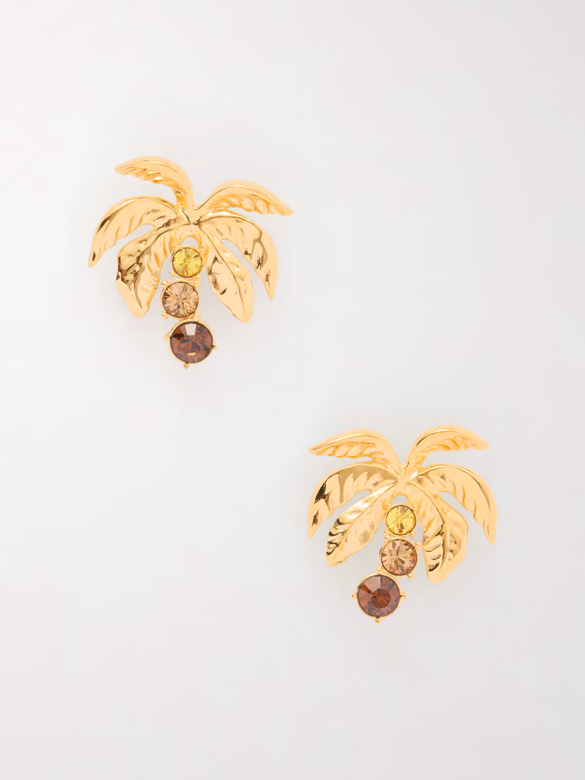OSCAR DE LA RENTA Palm Tree crystal-embellished gold-tone clip earrings
