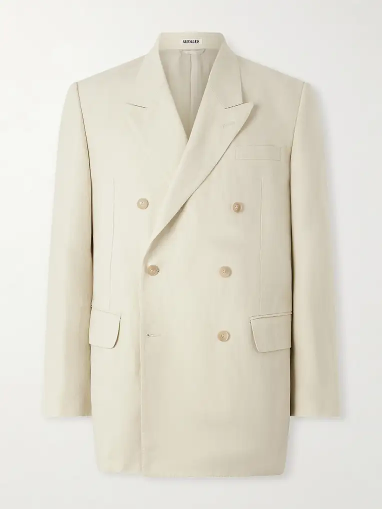 AURALEE Double-Breasted Wool, Cotton And Linen-Blend Oxford Blazer